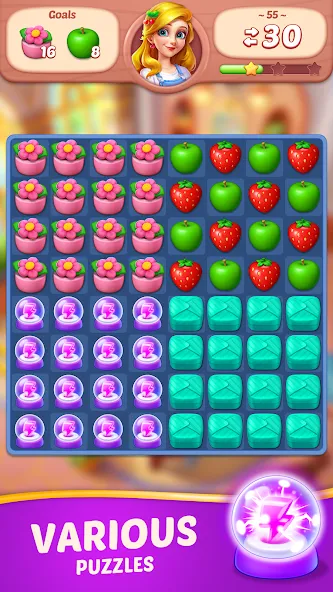 Fruit Diary - Match 3 Games [МОД Бесконечные монеты] Screenshot 5