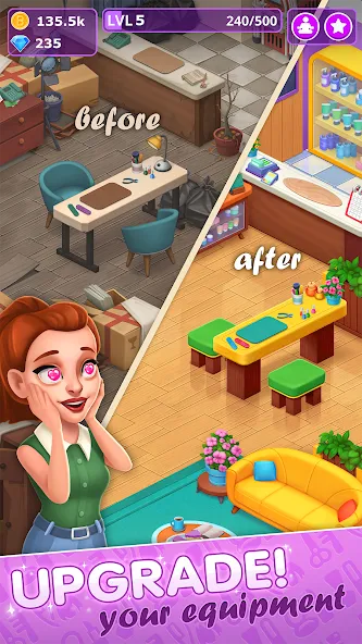 Beauty Tycoon: Hair Salon Game (Бьюти Тайкун) [МОД Бесконечные деньги] Screenshot 5