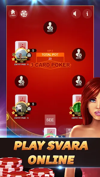 Svara - 3 Card Poker Card Game [МОД Меню] Screenshot 1
