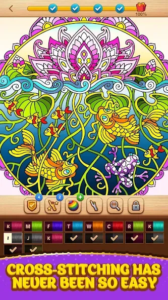 Cross Stitch Coloring Mandala (Кроссстиль раскрашивание мандала) [МОД Бесконечные монеты] Screenshot 2