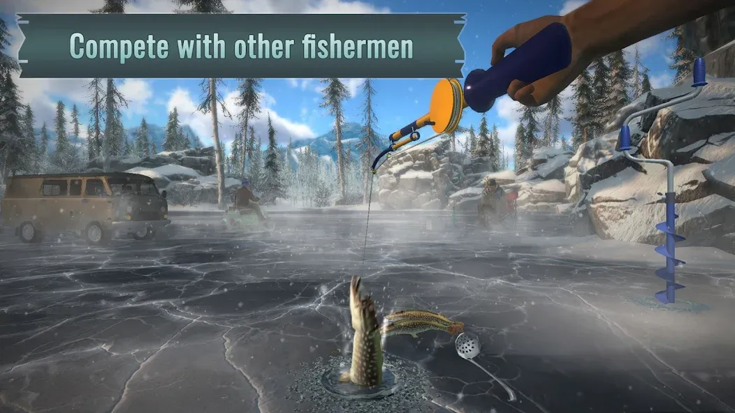Ice fishing game. Catch bass. [МОД Unlimited Money] Screenshot 2
