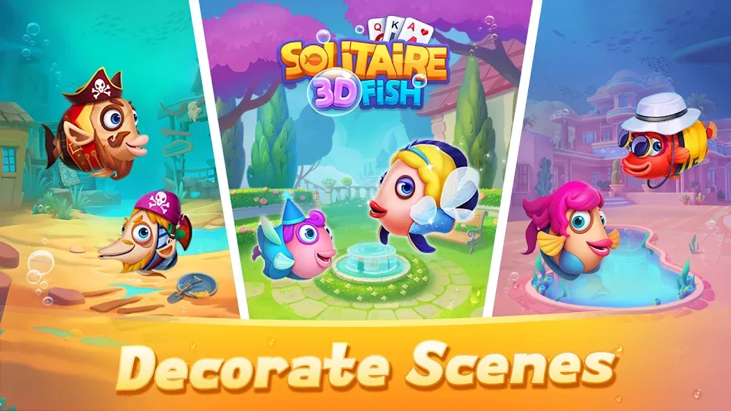 Solitaire 3D Fish [МОД Бесконечные монеты] Screenshot 2