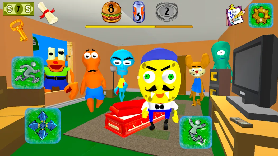 Sponge Neighbor Escape 3D (Спонж Сосед Побег 3D) [МОД Меню] Screenshot 4