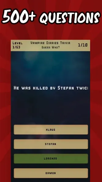 Vampire Diaries Quiz Trivia (Вампирские дневники викторина виктрия) [МОД Mega Pack] Screenshot 1
