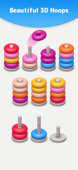 Color Sort 3D — Hoop Stack [МОД Бесконечные монеты] Screenshot 1