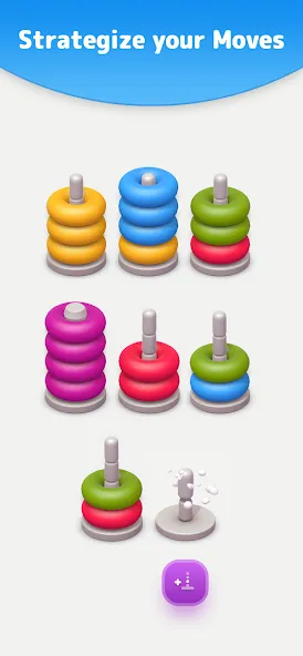 Color Sort 3D — Hoop Stack [МОД Бесконечные монеты] Screenshot 2
