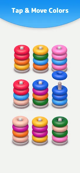 Color Sort 3D — Hoop Stack [МОД Бесконечные монеты] Screenshot 3