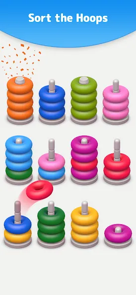 Color Sort 3D — Hoop Stack [МОД Бесконечные монеты] Screenshot 4
