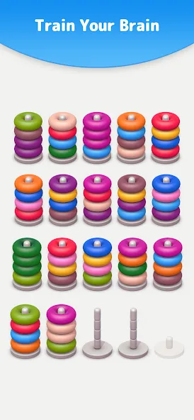 Color Sort 3D — Hoop Stack [МОД Бесконечные монеты] Screenshot 5