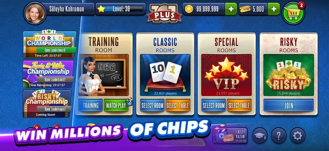 101 Okey Plus Rummy Board Game [МОД Unlimited Money] Screenshot 1